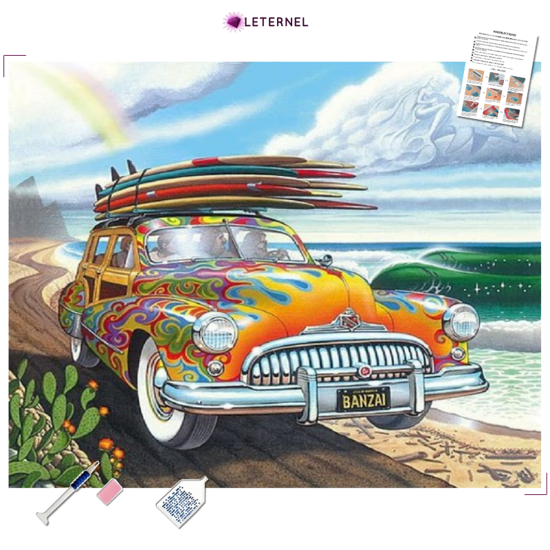 Broderie Diamant - Voiture surfer