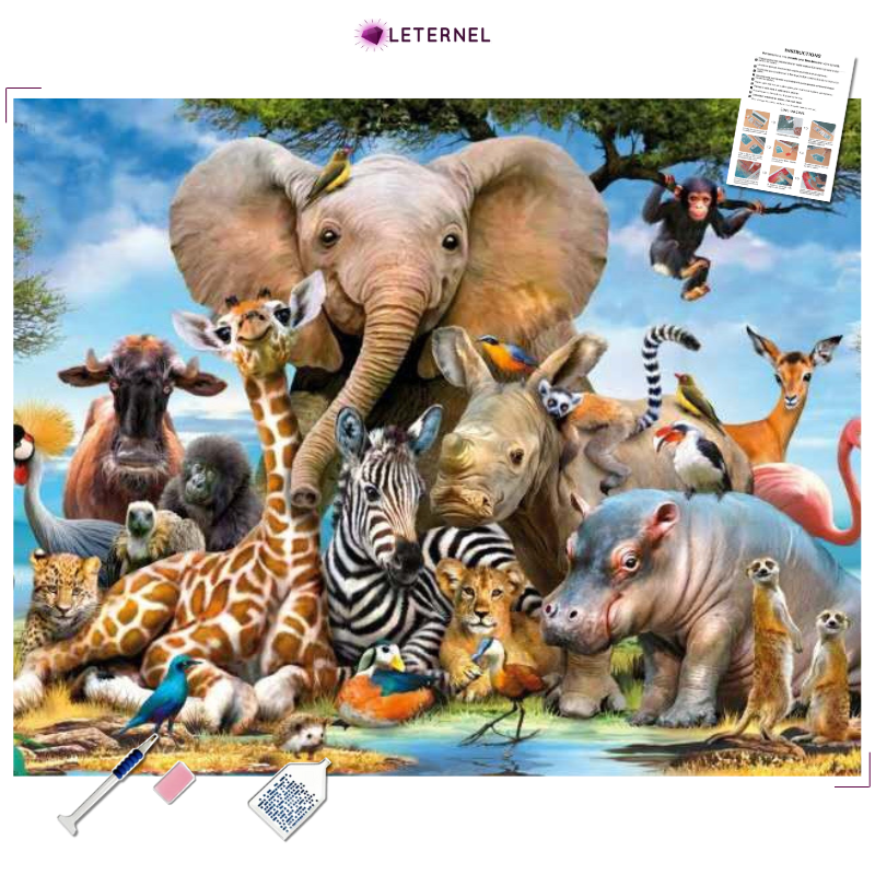 Broderie Diamant - Animaux jungle