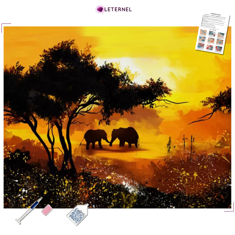 Broderie Diamant - Aquarelle éléphants