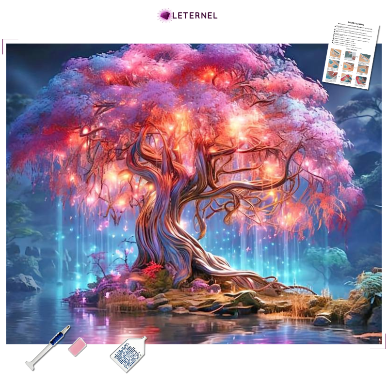 Broderie Diamant - Arbre de vie rose