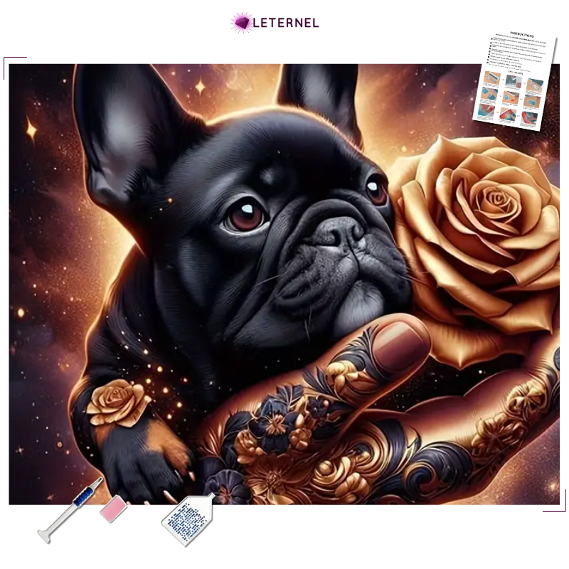 Broderie Diamant - Bouledogue gold