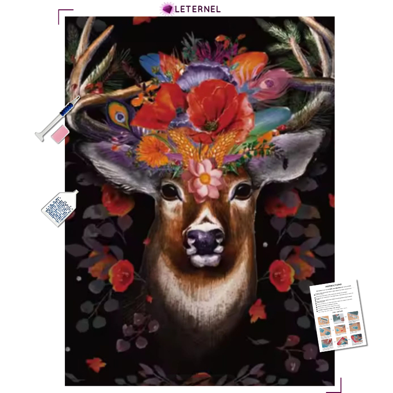 Broderie Diamant - Cerf floral