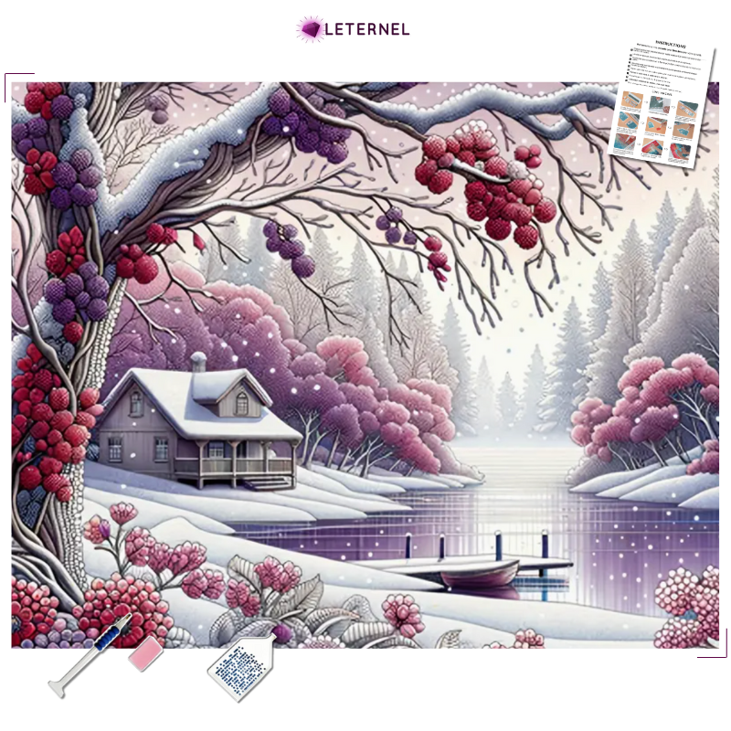 Broderie Diamant - Chalet framboise