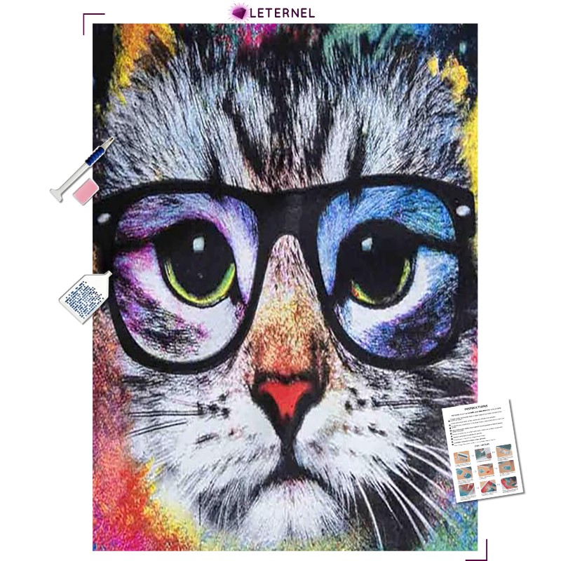 Broderie Diamant - Chat lunettes