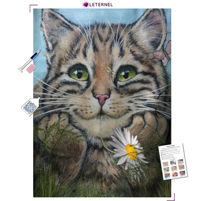 Broderie Diamant - Chat marguerite