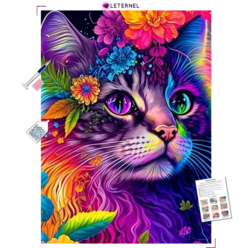 Broderie Diamant - Chat multi couleurs