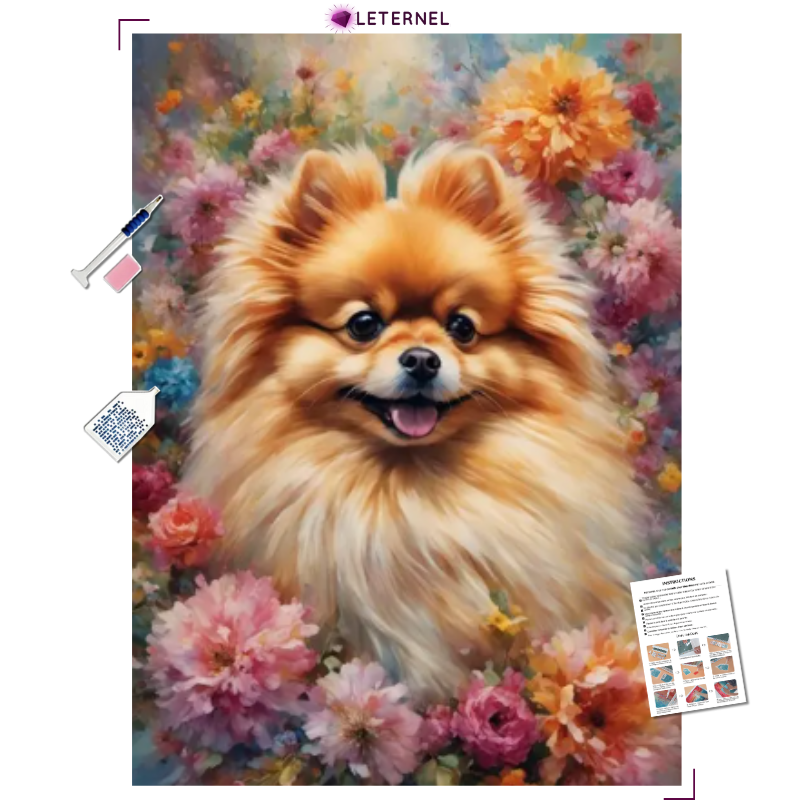 Broderie Diamant - Chihuahua fleurs