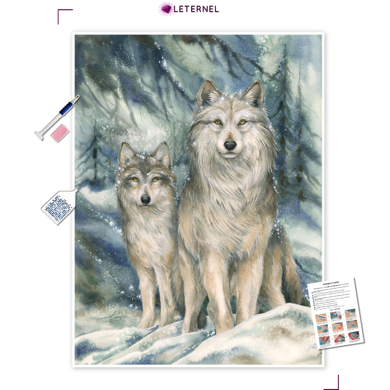 Broderie Diamant - Couple loups