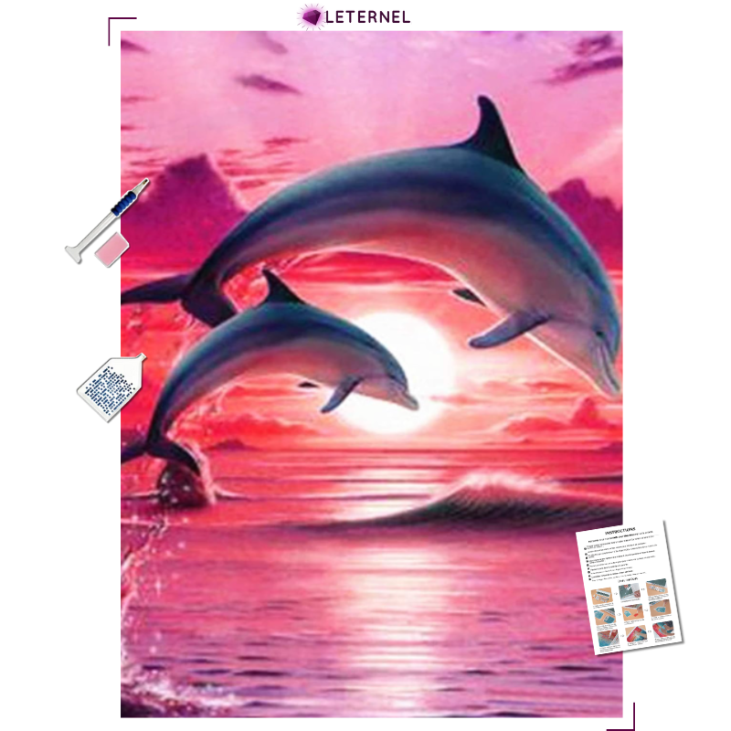 Broderie Diamant - Dauphins crépuscule