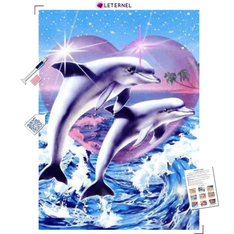 Broderie Diamant - Dauphins vague coeur