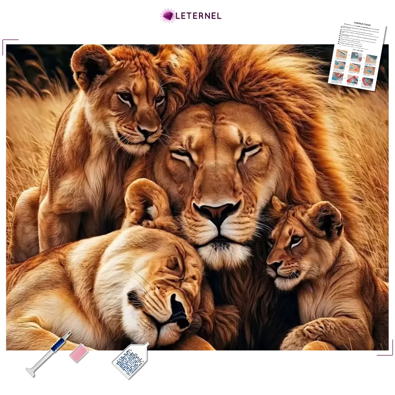 Broderie Diamant - Famille lions