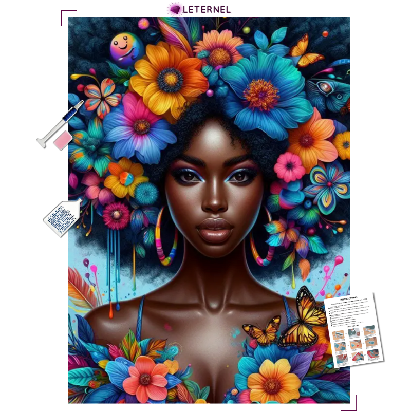 Broderie Diamant - Femme afro florale