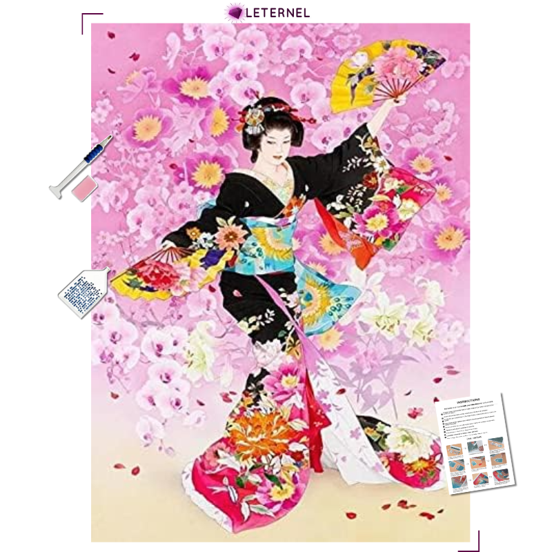 Broderie Diamant - Geisha cerisier