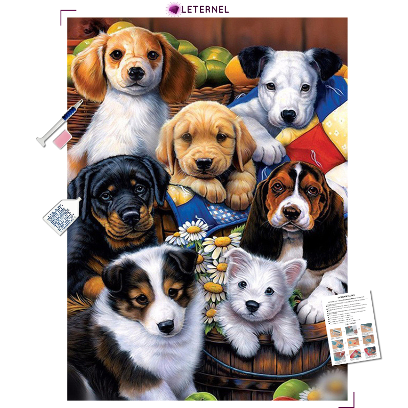 Broderie Diamant - Groupe de chiens