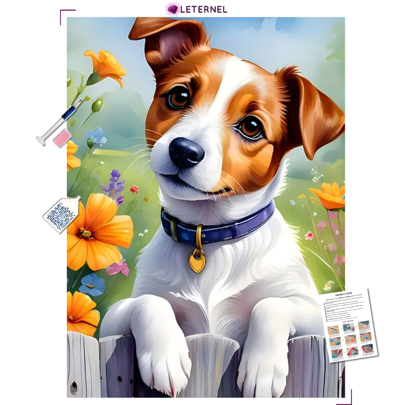 Broderie Diamant - Jack Russel jardin