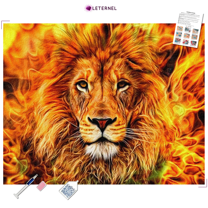 Broderie Diamant - Lion flammes