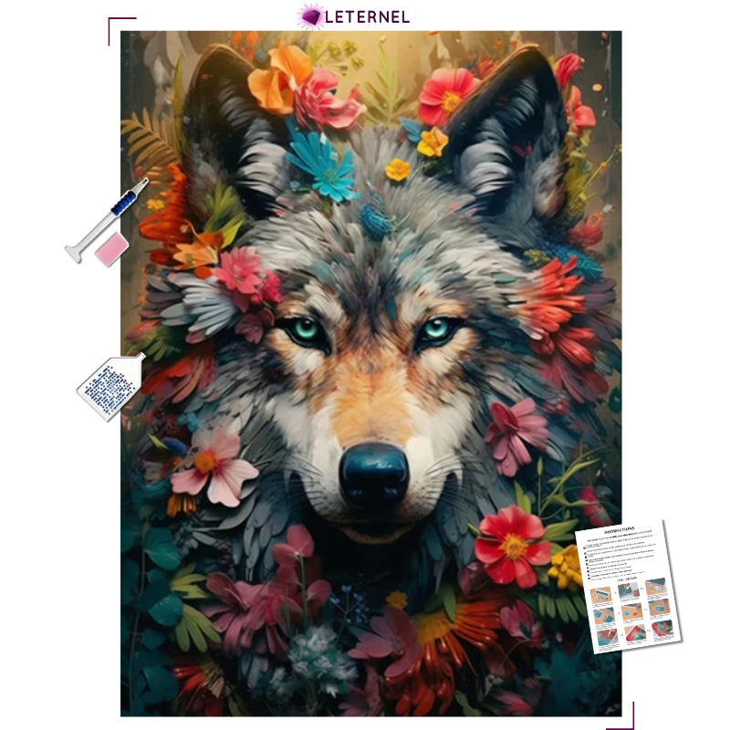 Broderie Diamant - Loup floral