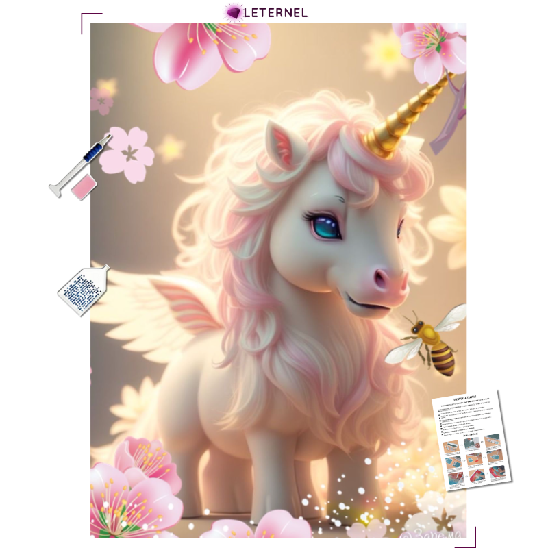 Broderie Diamant - Mini licorne fleurie