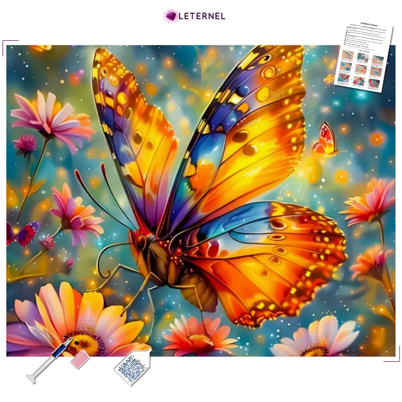 Broderie Diamant - Papillon fleurs