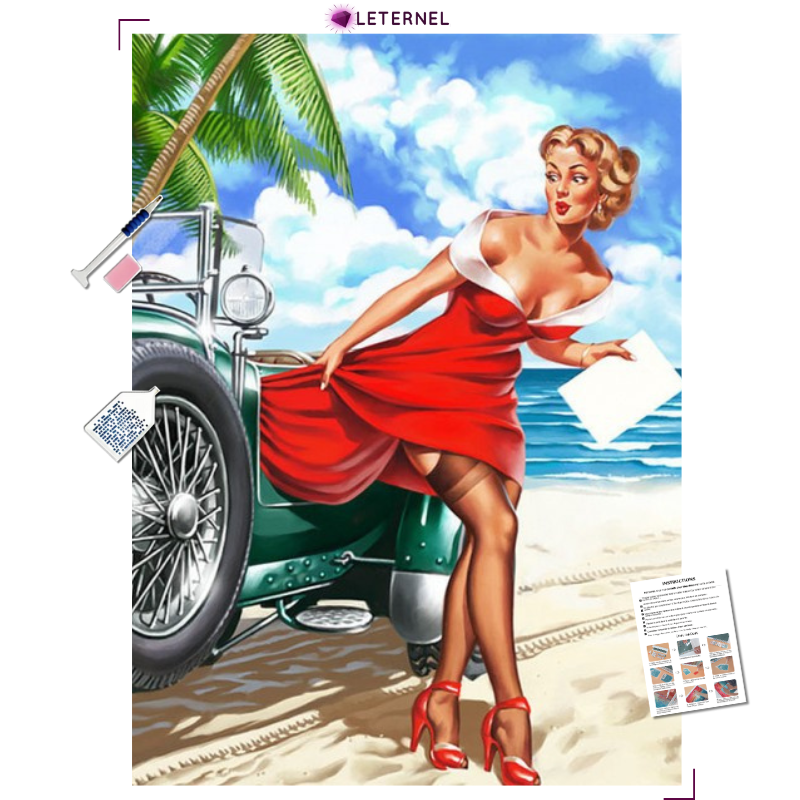 Broderie Diamant - Pin up plage