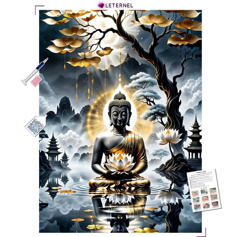 Broderie Diamant - Posture bouddha gold