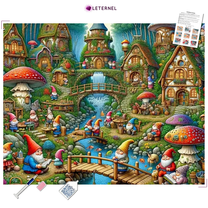 Broderie Diamant - Village champignon